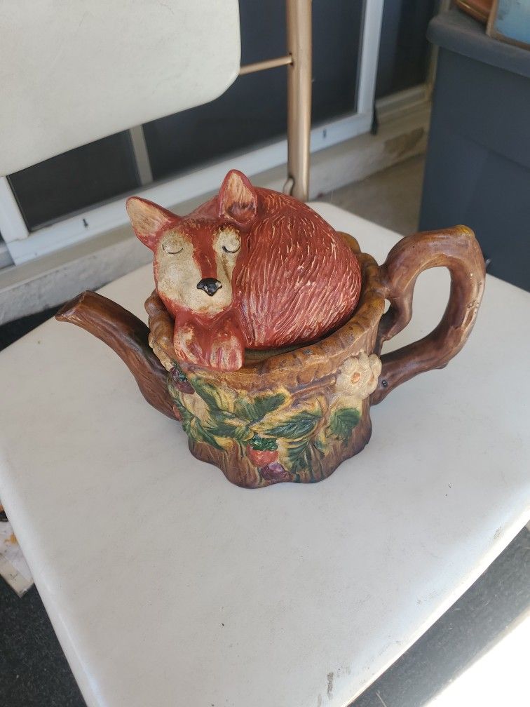 Majolica Teapot With Fox