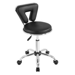 Rolling Swivel Salon Stool Chair Nail Chair Height Adjustable Home Spa Massage Manicure Facial Stool with Backrest and Wheels, Black