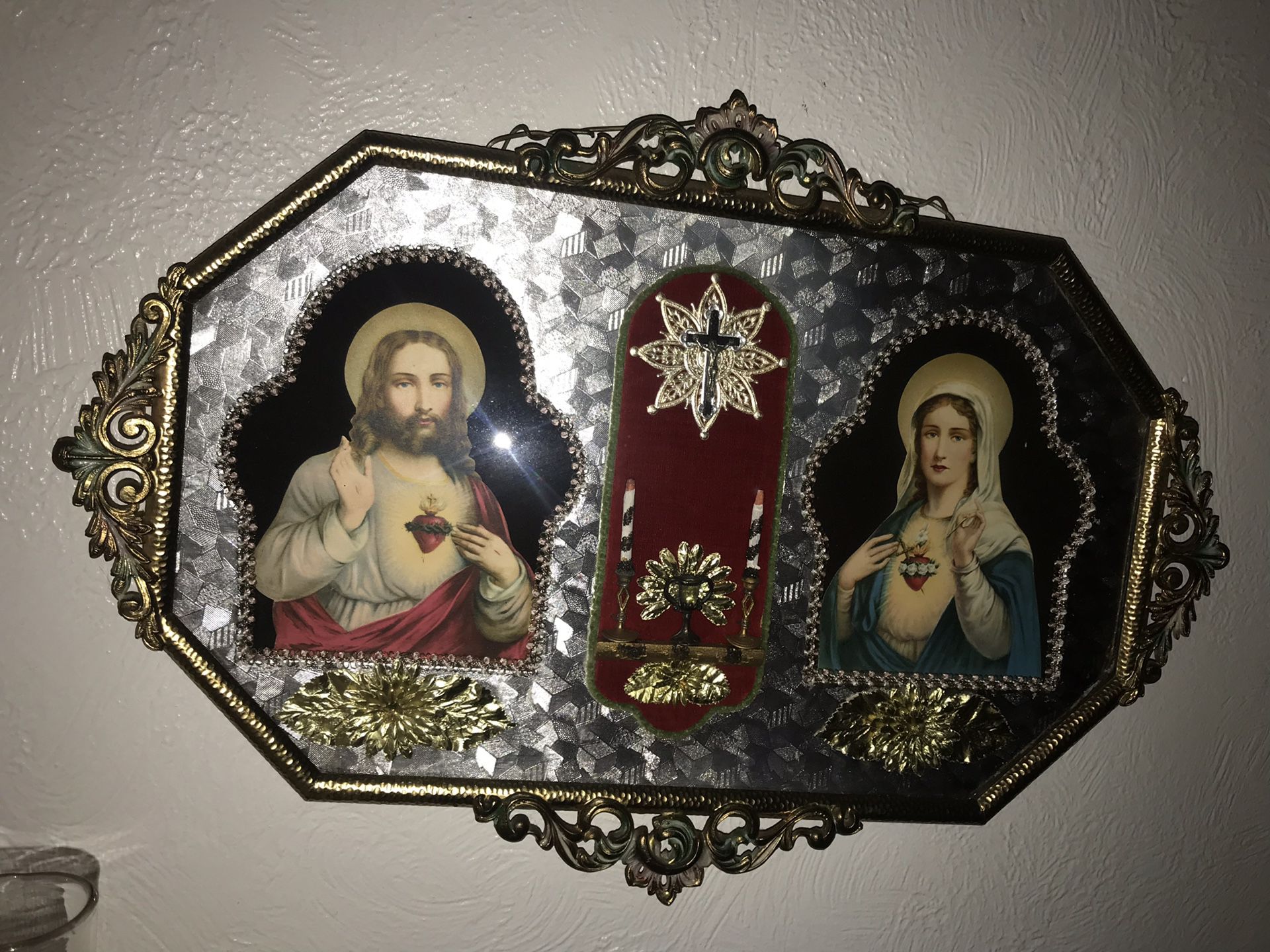 Antique bubble glass Jesus & Mary