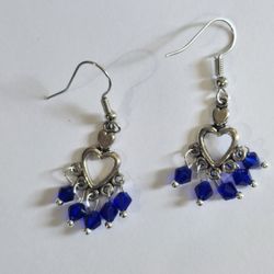 SWAROVSKI  OCEAN BLUE BEAD SILVER HEART CASUALTO DRESS TO IMPRESS COMFORT EARRINGS 