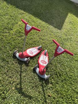2 Red Kick Push Scooters 