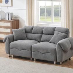Unbranded Cloud Velvet Multiple Styles with Footrest Beige / Grey - Two-Seater Sofa