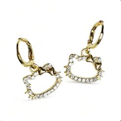 Earrings Huggies Hoops 12mm Hello Kitty Cat Zirconia CZ Diamond