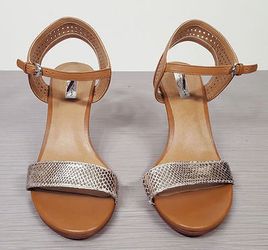Halogen ‘Helen’ perforated Leather Ankle Strap Wedge Sandal