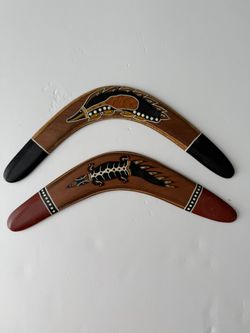Pair of Signed Aboriginal Australian Boomerangs- Handpainted 