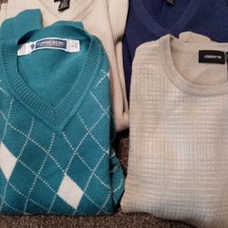 Four Men's 100% Wool Sweaters 3 Large / 1 Medium