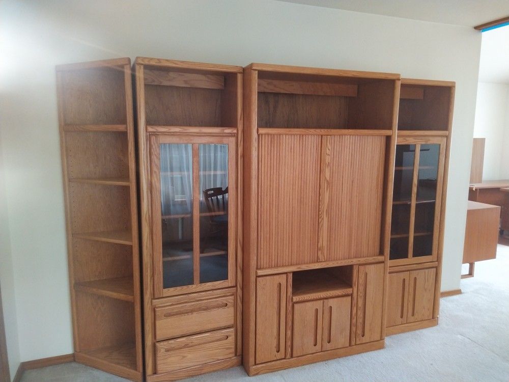 Oak Entertainment Center Wall Unit Bookshelves