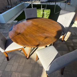 Modern Round Dining Table Set with 4 Upholstered Chairs