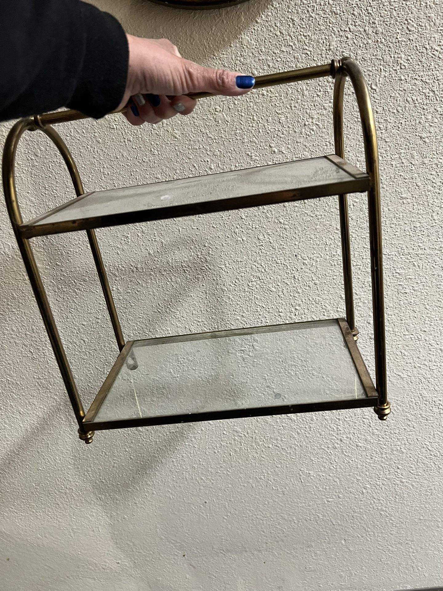 $25 Vintage Two-Tier Glass and Gold Metal Shelf