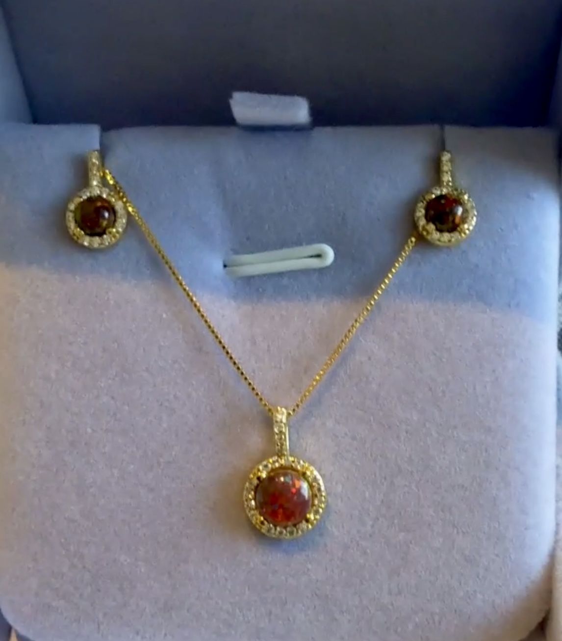 Solid Sterling Silver Opal Earrings And Pendant Set