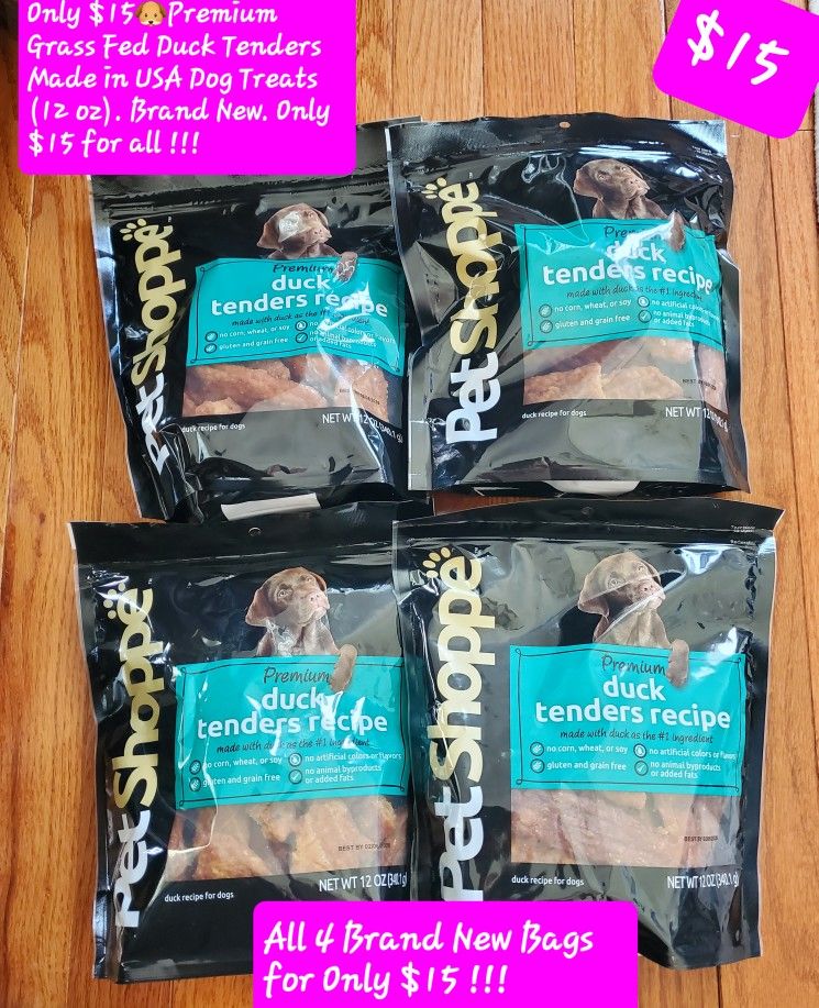 $15🐶Duck Tenders Made in USA Dog Treats (12 oz). BRAND NEW.
Only $15 for all !!!
Flavor: Apple, Duck, Chicken
Age Range: All