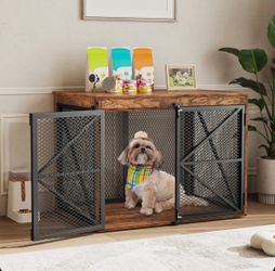 31.4" Dog Crate Furniture, Double-door design, Furniture-style end table, Chewproof & lockable ,Brown