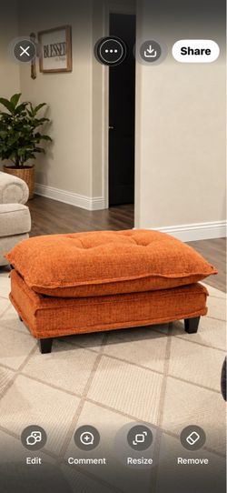 Orange Tufted Fabric Ottoman