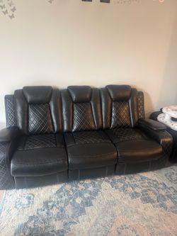 3-piece black electric reclining sofa – faux leather