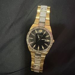 Bulova gold tone crystal watc h