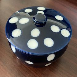 Porcelain Pok A Dot Dish With Lid, Great for storing Jewelry & Ear Rings.