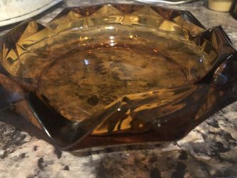 Vintage Amber Glass 8 inch heavy Ashtray free of chips and nicks