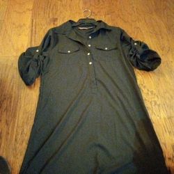 NEW Speed Control NY LARGE Black Collar Button Front Rolled Up Sleeve Tunic Midi Dress.
