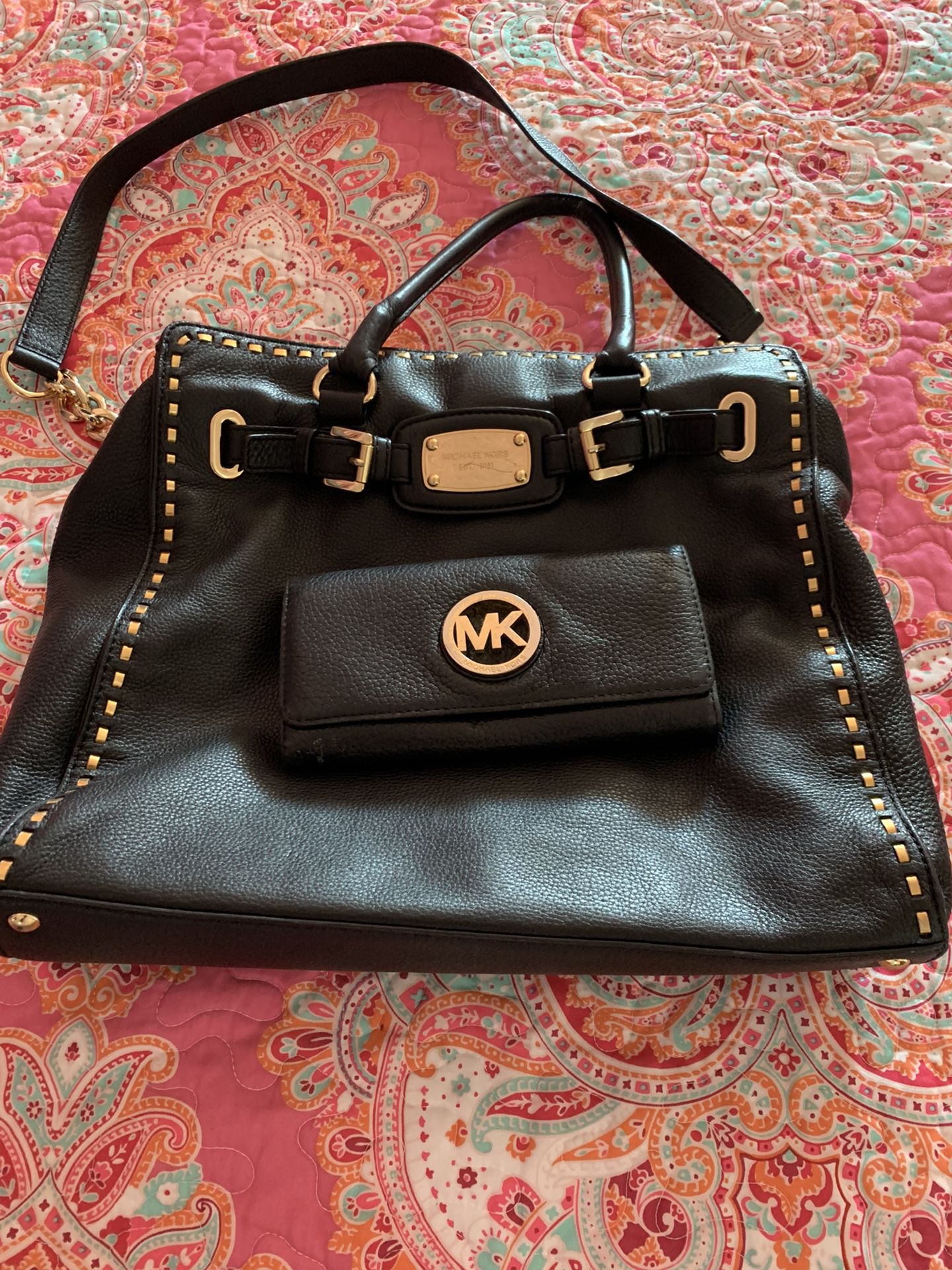 Michael Kors Black Pebble Leather with Gold Accents