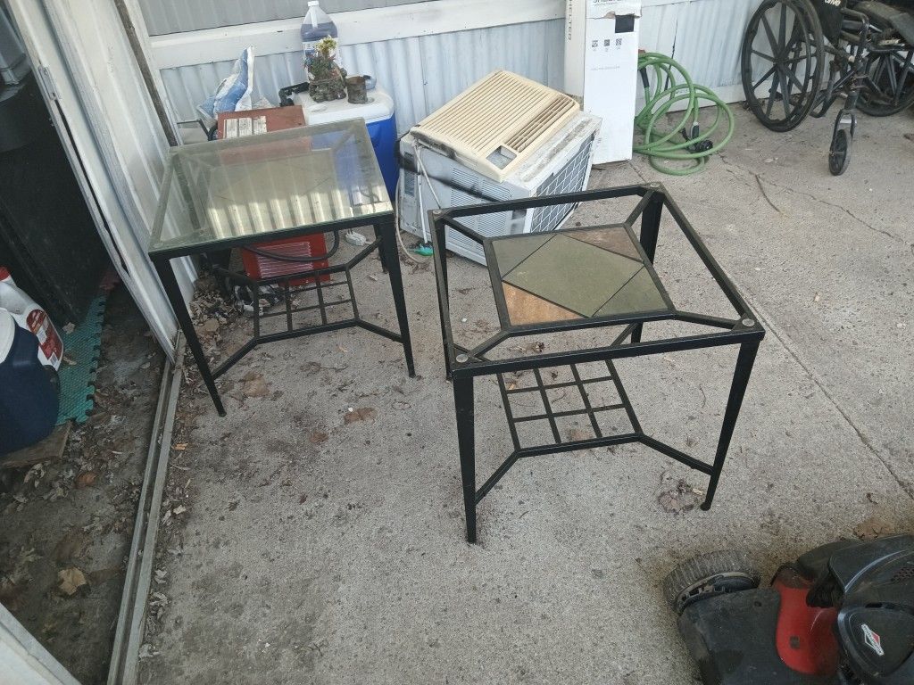 Side Tables, glass top, Tile And Black Metal Frame