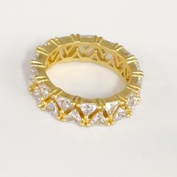 925 Sterling Silver Gold Tone Cubic Zirconia Eternity Band Ring  Triangle Cut  Size 6
