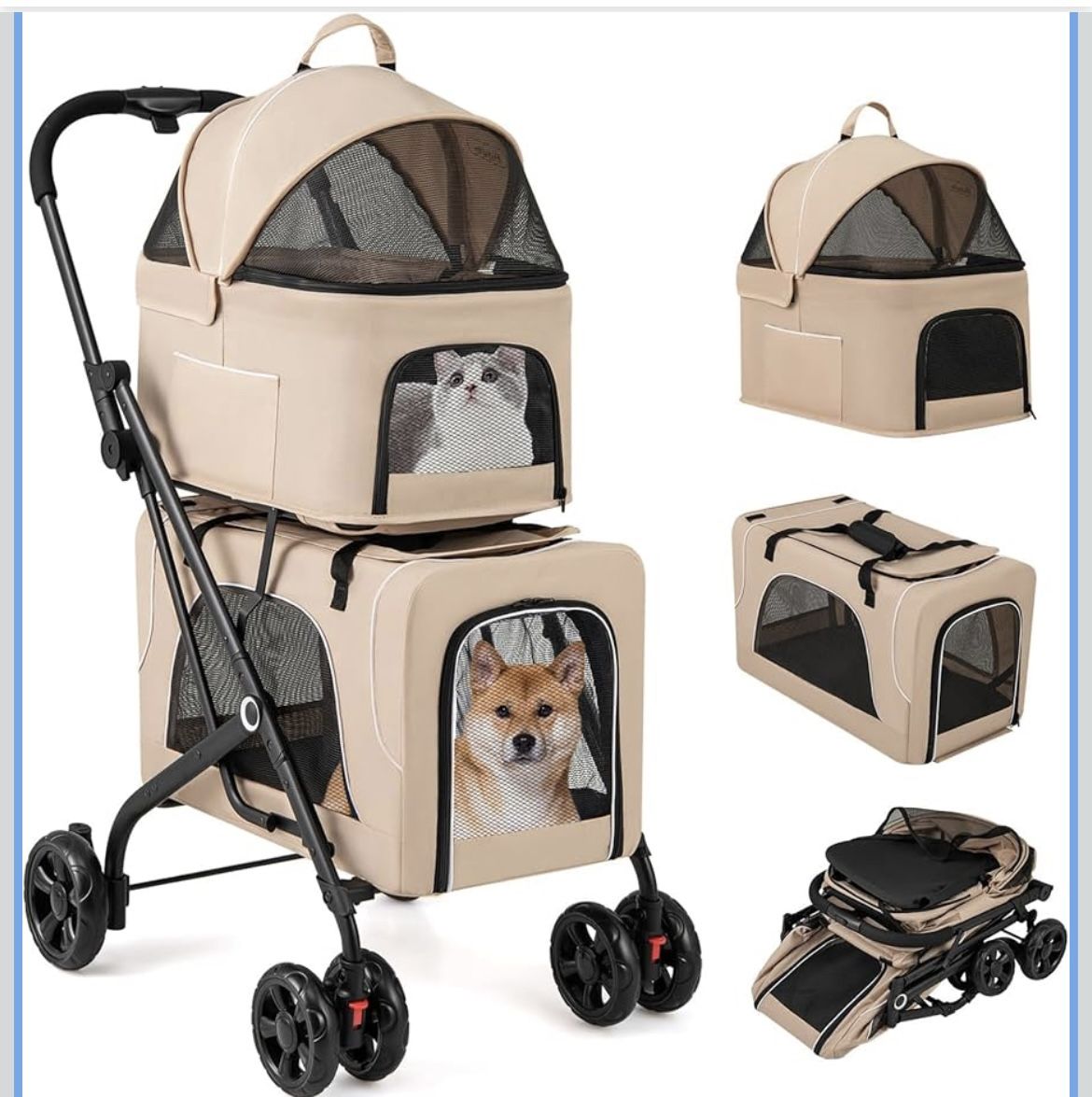 New New Double Dog Stroller for 2 Dogs Detachable Carriers Folding Stroller Pet Travel Stroller