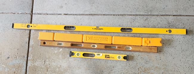 One 6 foot Johnson level. One 4 Foot level with case. One 2 Foot Stanley level.