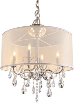 Chandelier with Drum Shade and Hanging Crystals