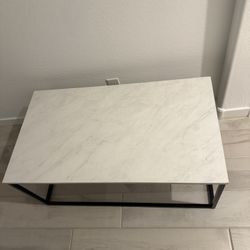 Modern Marble-Style Coffee Table with Black Metal Frame