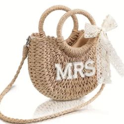 NEW Mrs. straw wedding bridal boho Bag