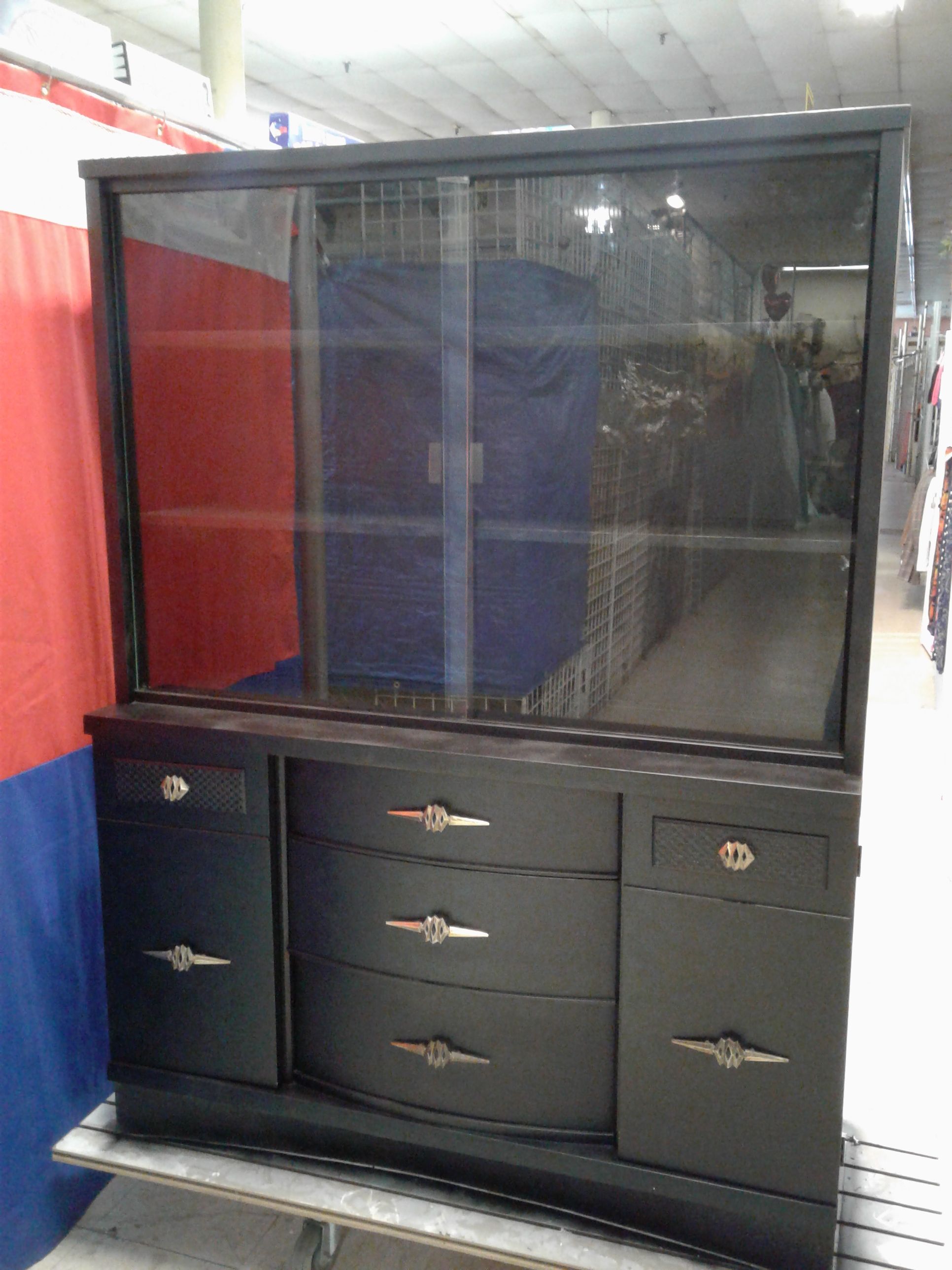 SOLID MAHOGANY WOOD WALL UNIT/ CABIN WITH SOLID BRASS ANTIQUE HANDLES SIGNATURE PIECES OF FURNITURE