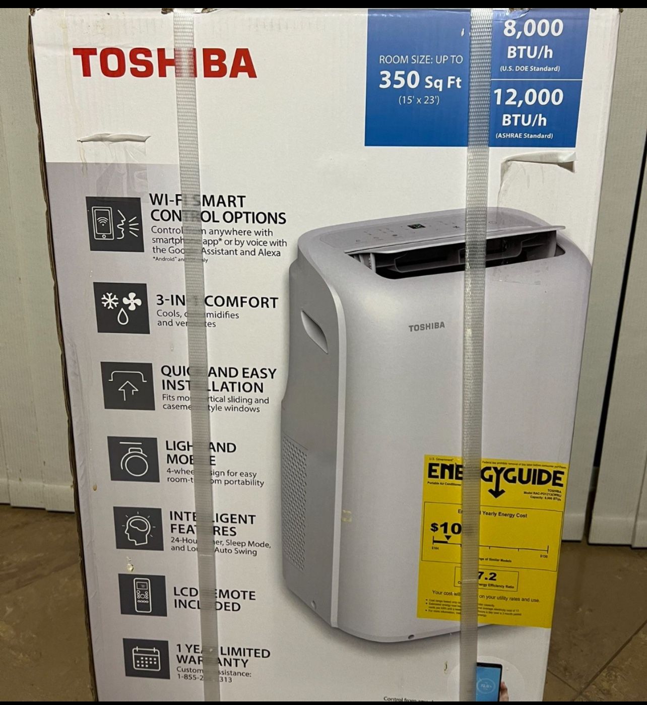 Toshiba 12,000 BTU (8,000 BTU DOE) 115-Volt WiFi Portable Air Conditioner With Dehumidifier Mode for up to 350 sf