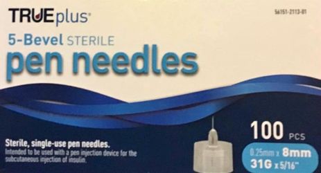 TRUEplus 5-Bevel Sterile Pen Needles 100ct
