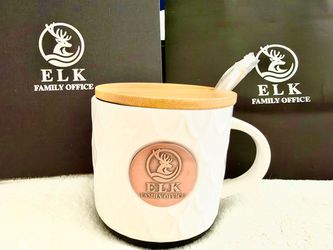 Ceramic Mug with Bamboo Lid + gold spoon/ ELK Family Office