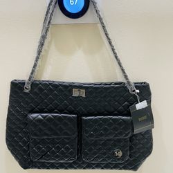 New Badgley Mischka Diana Black Vegan Leather Weekender Tote