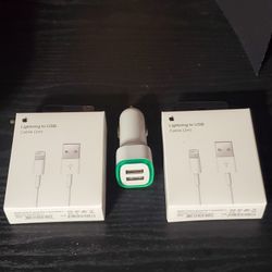 Iphone Lightning Cable With LED Dual Car Charger 