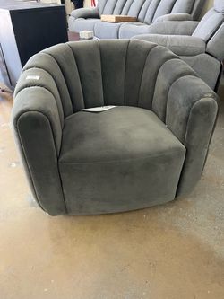 Fitz Channeled Charcoal  Velvet Swivel Chair