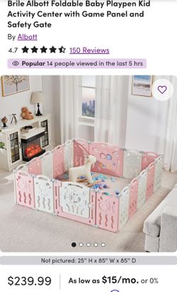 Albott 22 Panels Foldable Baby Playpen Kid Activity Center with Game Panel and Safety Gate
