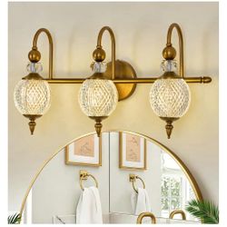 Vintage Vanity Light 3 Lights Gold Bathroom Light Fixtures Over Mirror with Acrylic Globe Shade=Z8-526