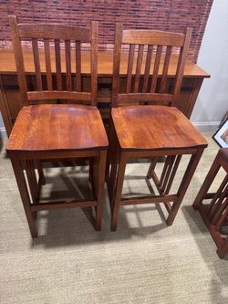 Oak Bar Stools, Set of 2