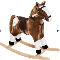 Qaba Kids Plush Toy Rocking Horse Pony Toddler Ride on Animal for Girls Pink Birthday Gifts with Rea