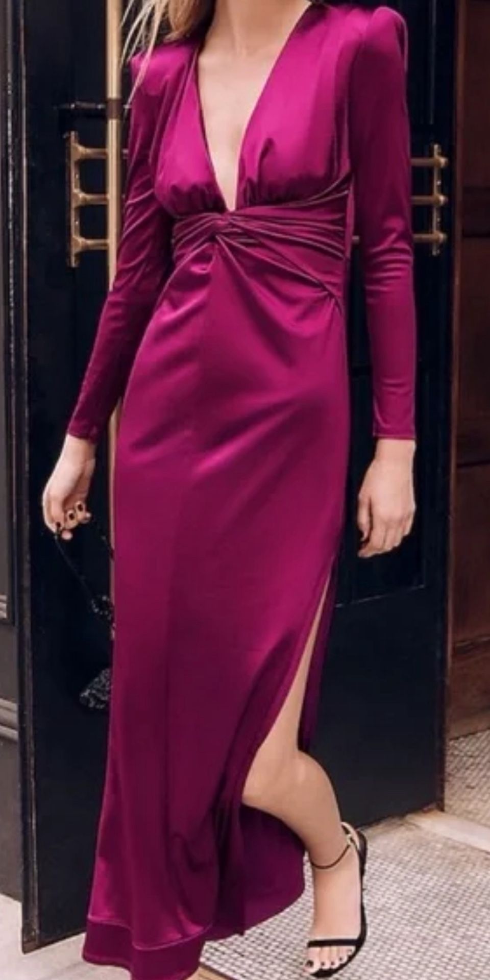 SATIN PLUNGE V-NECK TWIST FRONT MAXI