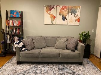 Light Sage Fabric Three-Cushion Sofa (Macy's)