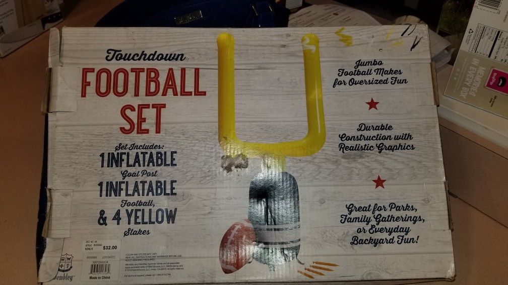 NEW IN BOX INFLATABLE TOUCHDOWN FOOTBALL SET. PICK UP MIDDLEBORO ONLY FINAL SALE