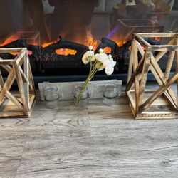 Rustic Wooden Candle Holders With Wall Mountable Flower Vases 