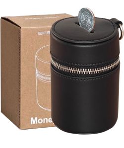 Microfiber Leather Coin Bank, Portable Car Coin Box, Piggy Bank Bucket, Zippered Pouch, Suitable for Home Desktop Car Outdoor
