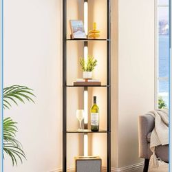 EDISHINE 64” Corner Display Shelf with Light, Modern Corner Floor Lamp with Shelves, 3CCT, Stepless Dimmable Standing Lamp for Living Room, Bedroom, O