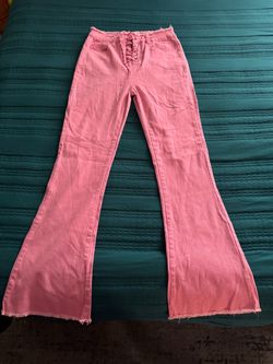 Pink Flare Jeans with Lace-Up Front