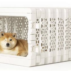 KindTail PAWD Collapsible Puppy and Dog Crate + Washable Bed - Stylish Pet Kennel with Comfortable Pad - Safe Indoor Set - Lightweight, Compact & Port