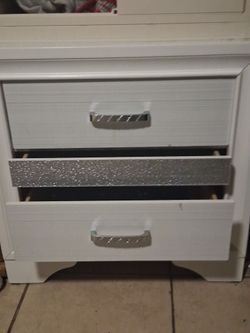 White Nightstand with Silver Handles